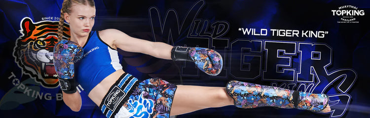 Wild Tiger Collection of Muay Thai shorts, Shin Guards, Boxing gloves