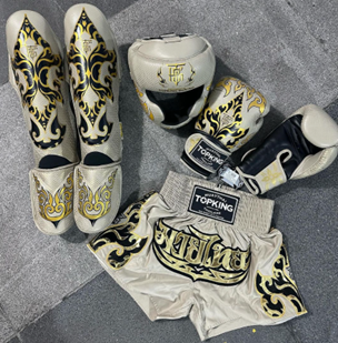 Kanok range of Muay Thai shorts, Shin Guards, Boxing gloves