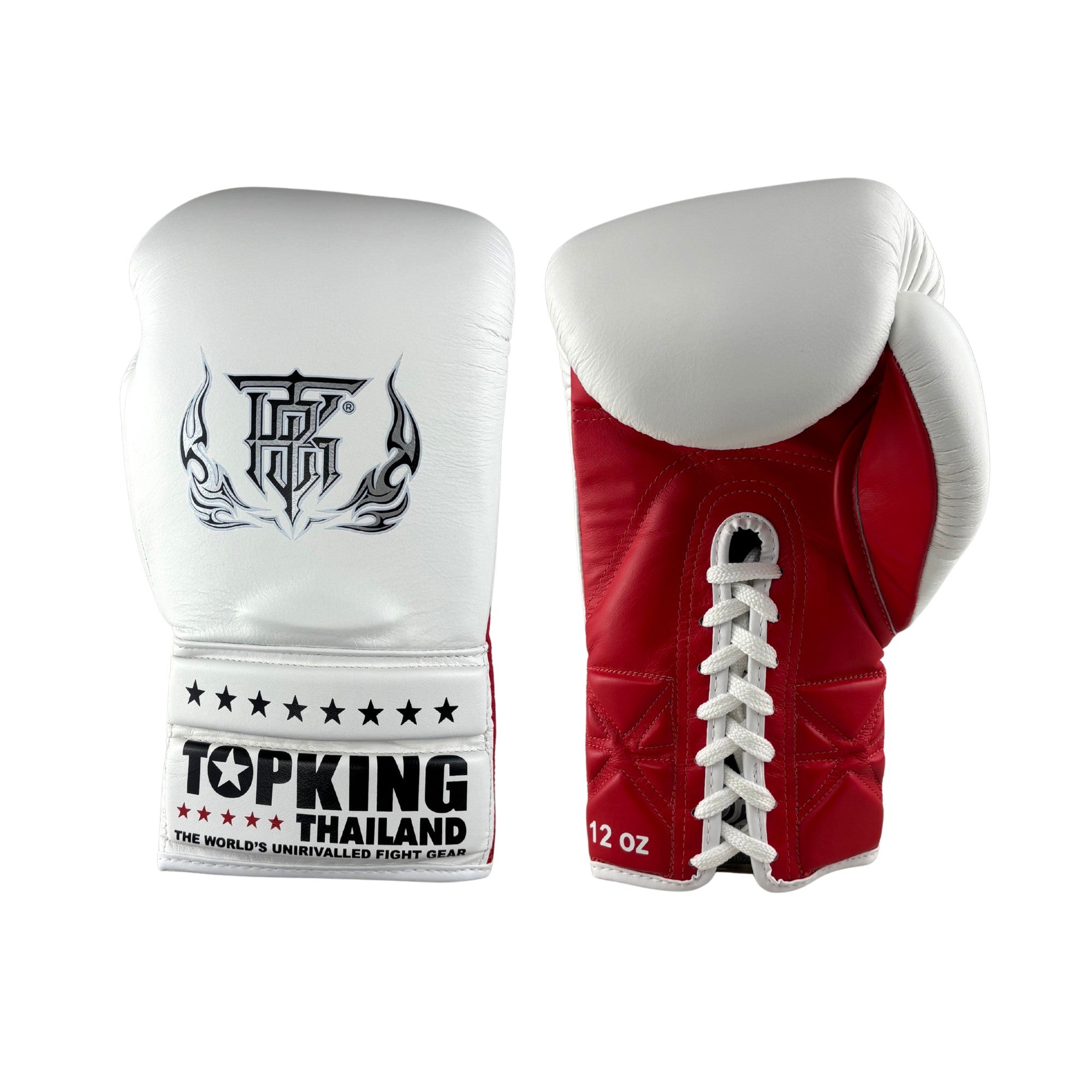 king fight gear Top King Pro Competition Lace up White-Red Gloves 8 oz