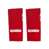 Red Muay Thai ankle guards with 'Top King Boxing' logo in white writing. Used for Muay Thai, kickboxing and MMA.