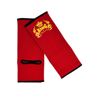 Muay Thai Ankle guards in Red with 'Top King' logo in yellow.