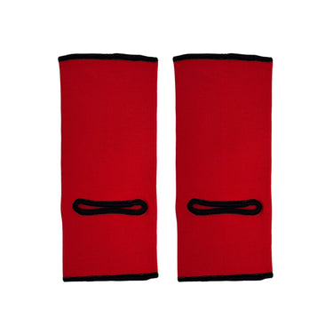 Muay Thai Ankle guards in Red with 'Top King' logo in yellow. Rear view