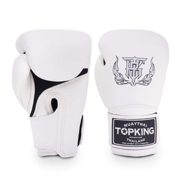 White Muay Thai Gloves from Top King Boxing USA used for Muay Thai, MMA, Kickboxing and boxing