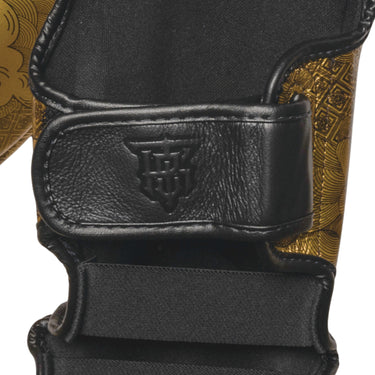 Muay Thai Top King Shin Guards: Chinese heritage black and gold by Top King Boxing back view close up