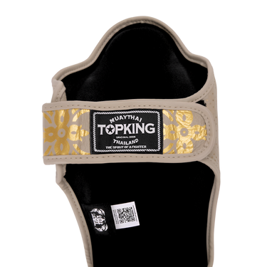 Top King shin guards; Kanok beige used for Muay Thai and mma sparring