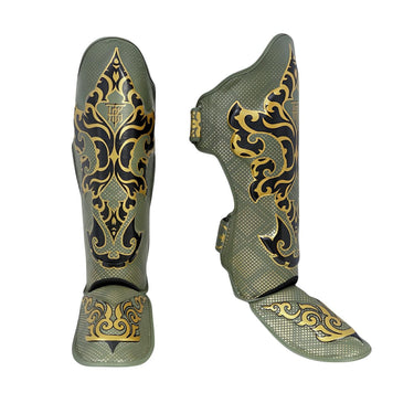 Top King Shin Guards from Kanok Collection in Khaki. Muay Thai shin guards used for MMA and Kickboxing.