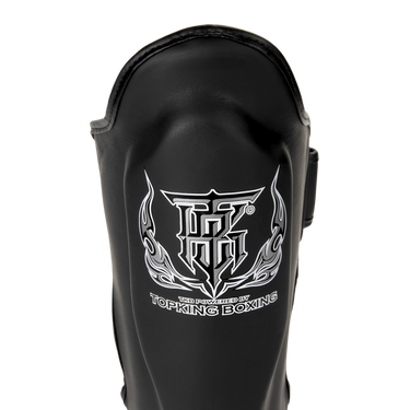 Black Top King Shin Guards from Top King Boxing. Muay Thai shin guards also used for MMA and Kickboxing.