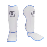 Muay Thai Top King shin guards in white and blue by Top King Boxing