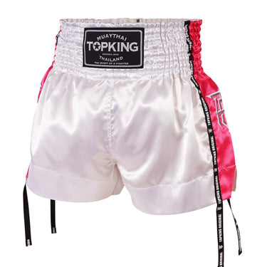 Top King White and Pink Muay Thai shorts