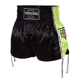 Top King Muay Thai shorts in Black and Neon Green