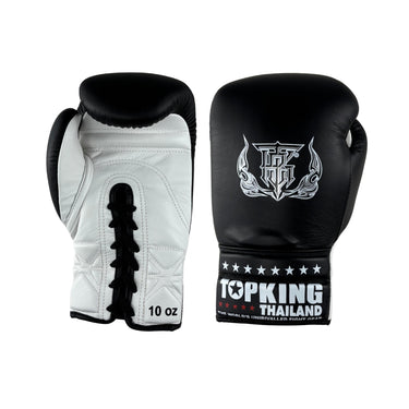Top King Pro Competition Lace up gloves in Black and white
