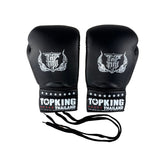 Top King Pro Competition Lace up gloves in Black and white top view