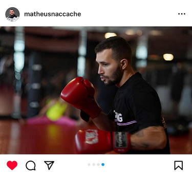 Red Top King Boxing gloves used by Matheus Naccache