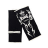 Black Muay Thai ankle guards with 'Top King Boxing' logo in white writing. Used for Muay Thai, kickboxing and MMA.