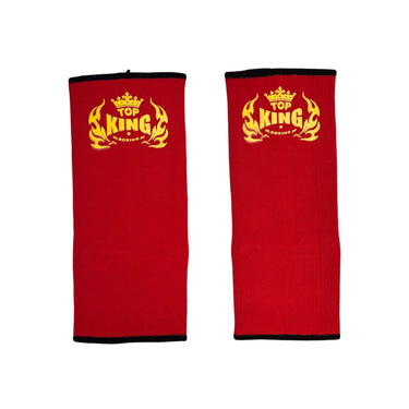 Muay Thai Ankle guards in Red with 'Top King' logo in yellow. 