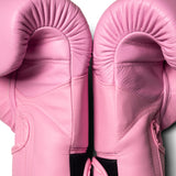 Top King Pink Muay Thai Gloves side close up view 