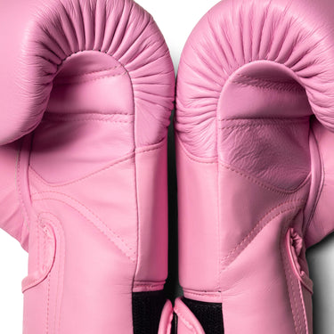 Top King Pink Muay Thai Gloves side close up view 