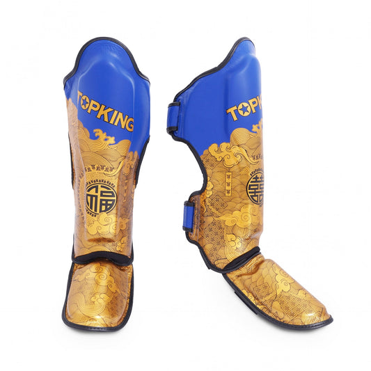 Muay Thai shin guards: Chinese heritage blue and gold 