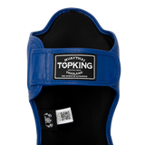 Rear view of Top King Shin Guards in Blue. Muay Thai shin guards also used for MMA and Kickboxing.