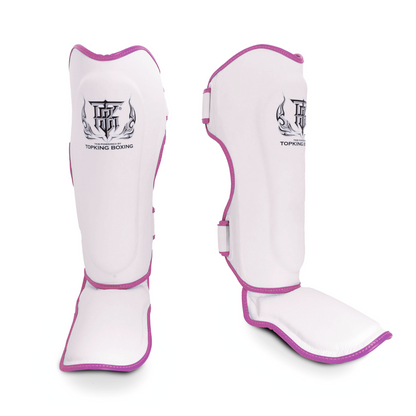 Muay Thai Top King Shin Guards in white and purple by Top King Boxing