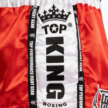 Red Lumpini Muay Thai shorts by Top King Boxing USA view of side
