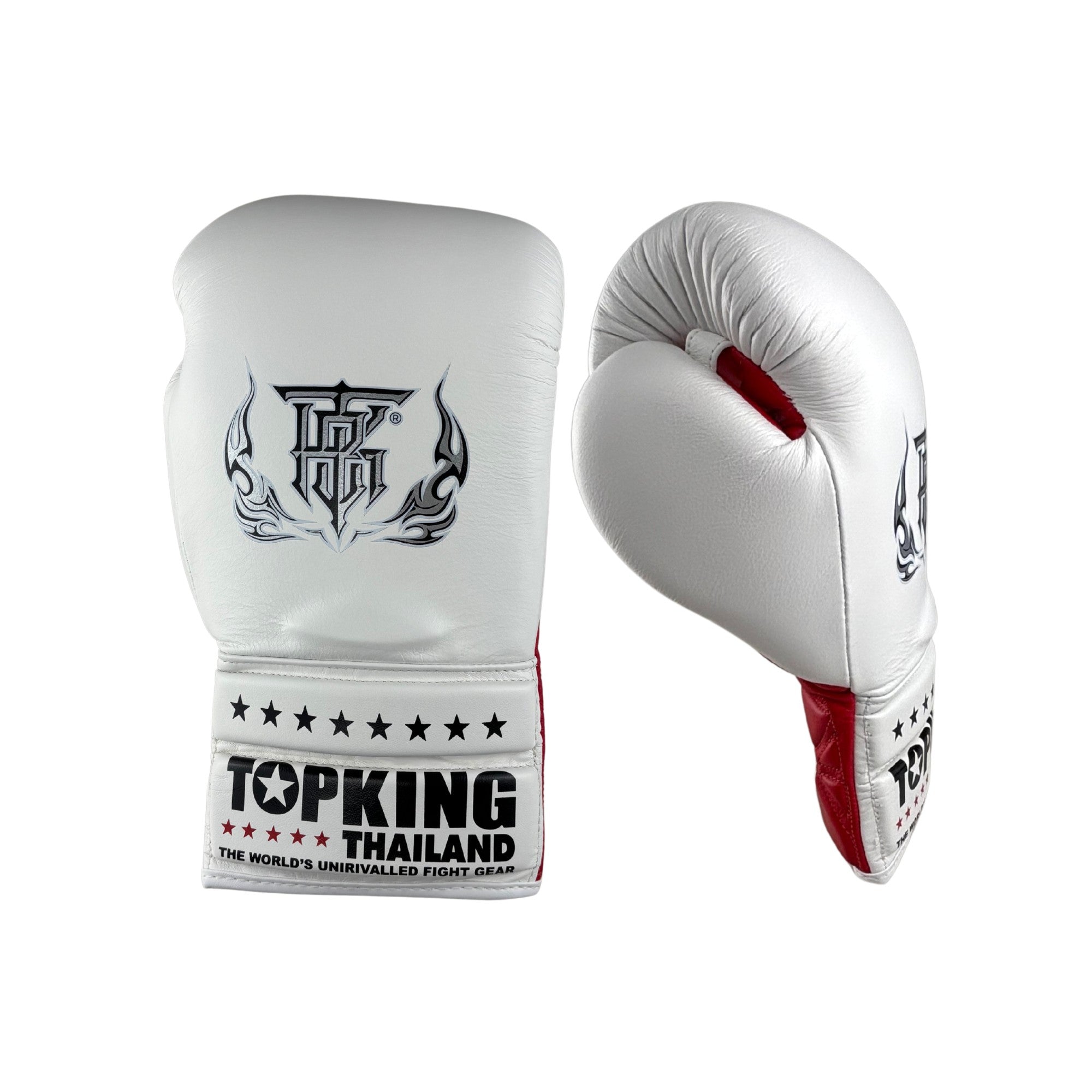 king fight gear Top King Pro Competition Lace up White-Red Gloves 8 oz