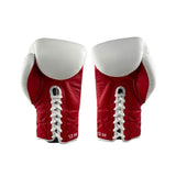 Top King Pro Competition Lace up gloves in White Red - view of inside showing laces