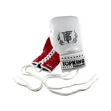 Top King Pro Competition Lace up gloves in white and red showing laces out
