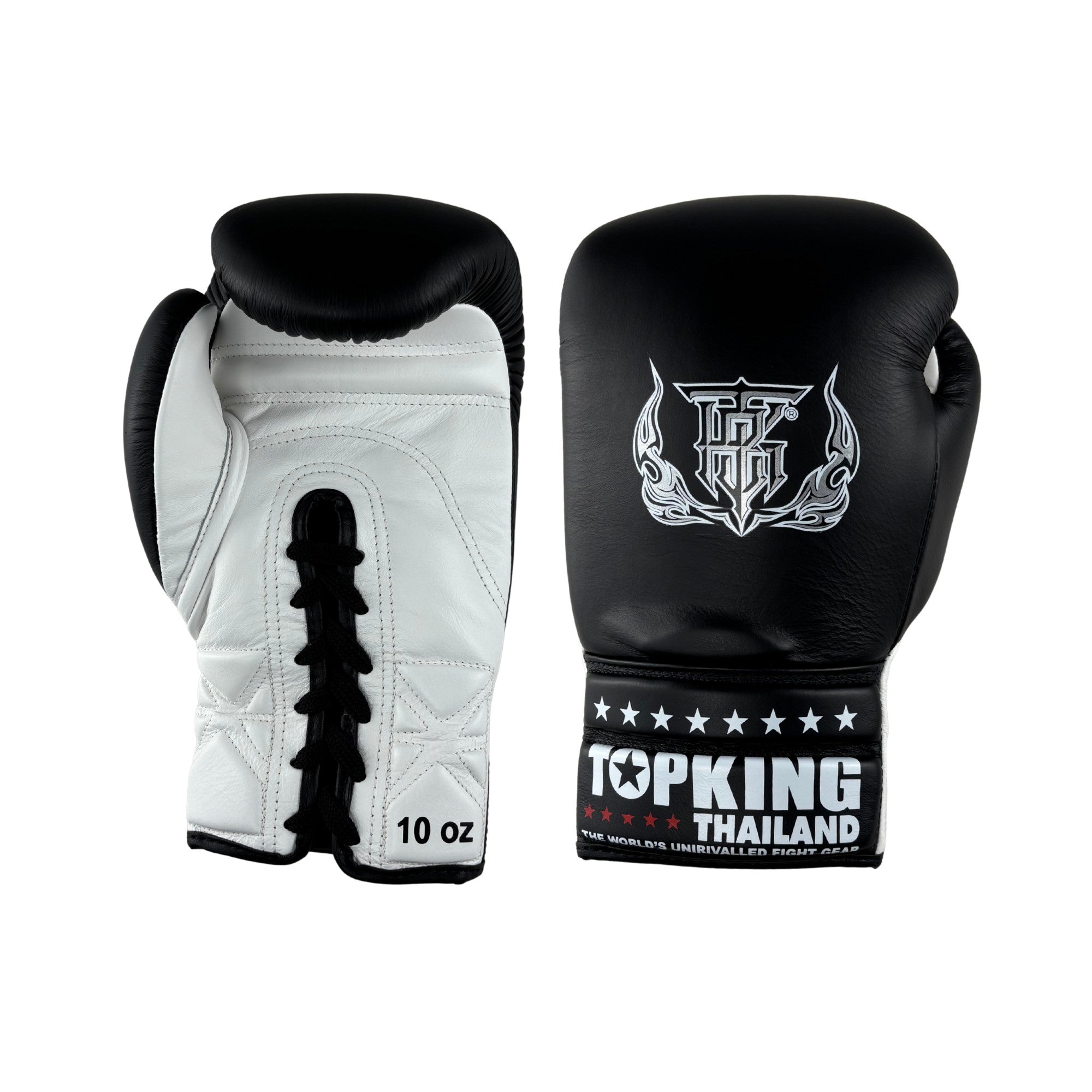 king fight gear Top King Pro Competition Lace up Black-White Gloves 10 oz